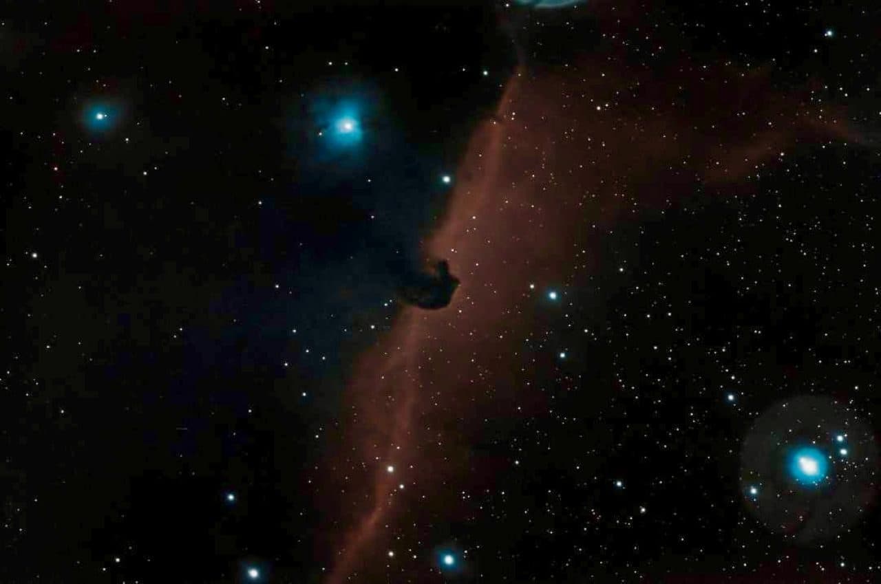 The Horsehead and Flame nebulae in Orion's belt, photographed through our telescope